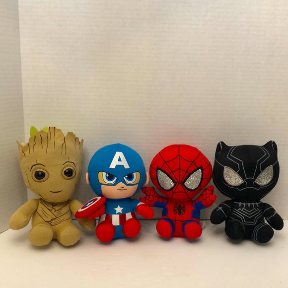 Ty Toys Ty Beanie Babies Marvel Set 4 Spiderman Black Panther Groot